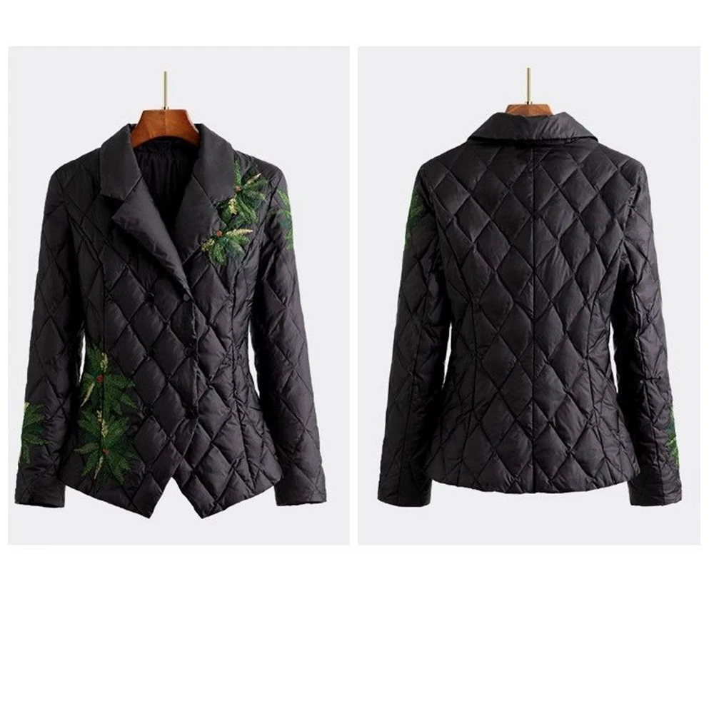 Down cotton jacket women's 2025 winter new short embroidered flower light cotton coat suit collar light top