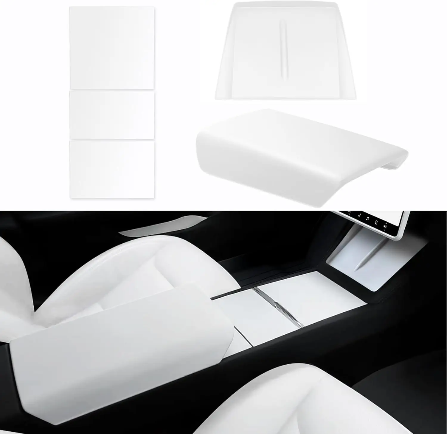 3PCS 2024 2025 Model 3 Highland Center Console Cover Armrest Cover, Center Console Wrap Cover Kit 2024 2025 (White)