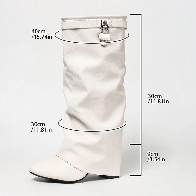 Women's High Boots Pointed Toe Elegant Women'S Shoes 2026 New Trend White Boots For Woman Platform Shoes Ladies Big Size Booties