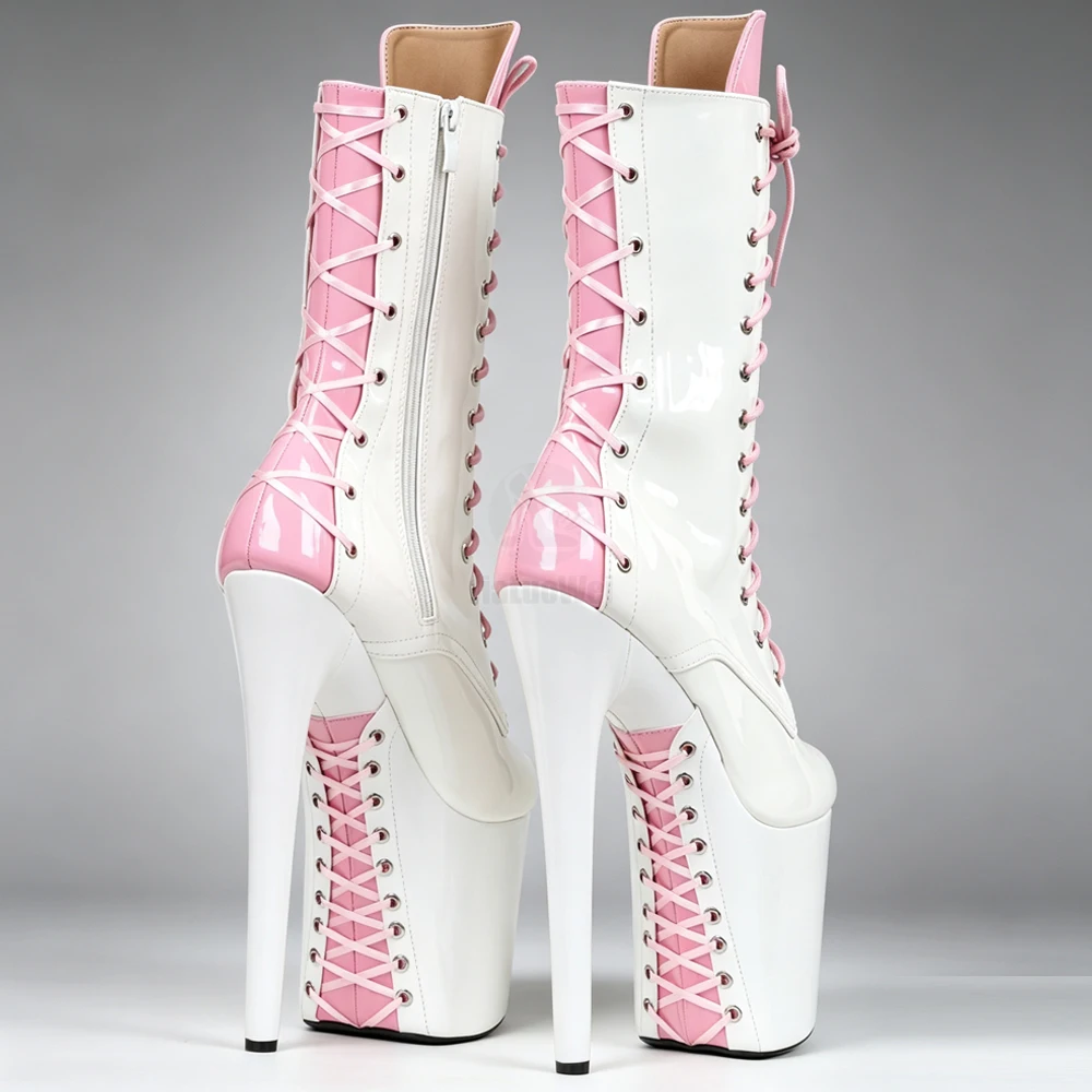JIALUOWEI Mixed Color 8 Inch Platform High Heel Pole Ankle Boots Lace Up Front