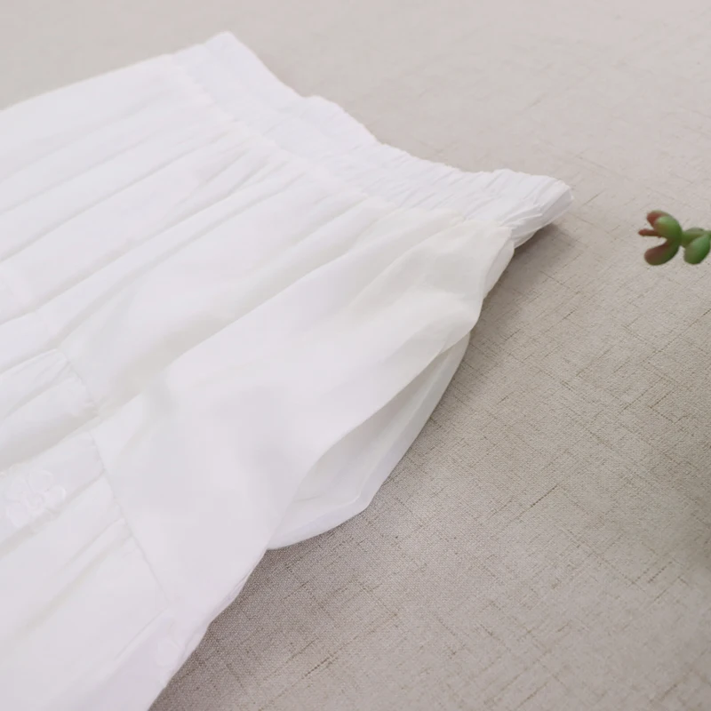 Japanese Sweet Mori Girl Solid Color Embroidery 100% Cotton Skirt Women Spring Summer New Double Layered Lining  A-line Skirt