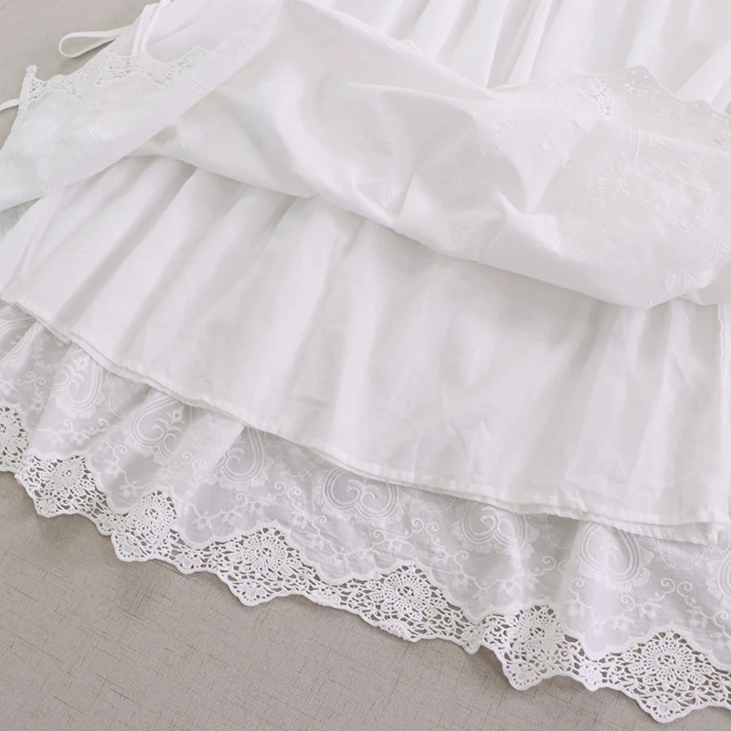 Japanese Sweet Mori Girl Solid Color Embroidery 100% Cotton Skirt Women Spring Summer New Double Layered Lining  A-line Skirt