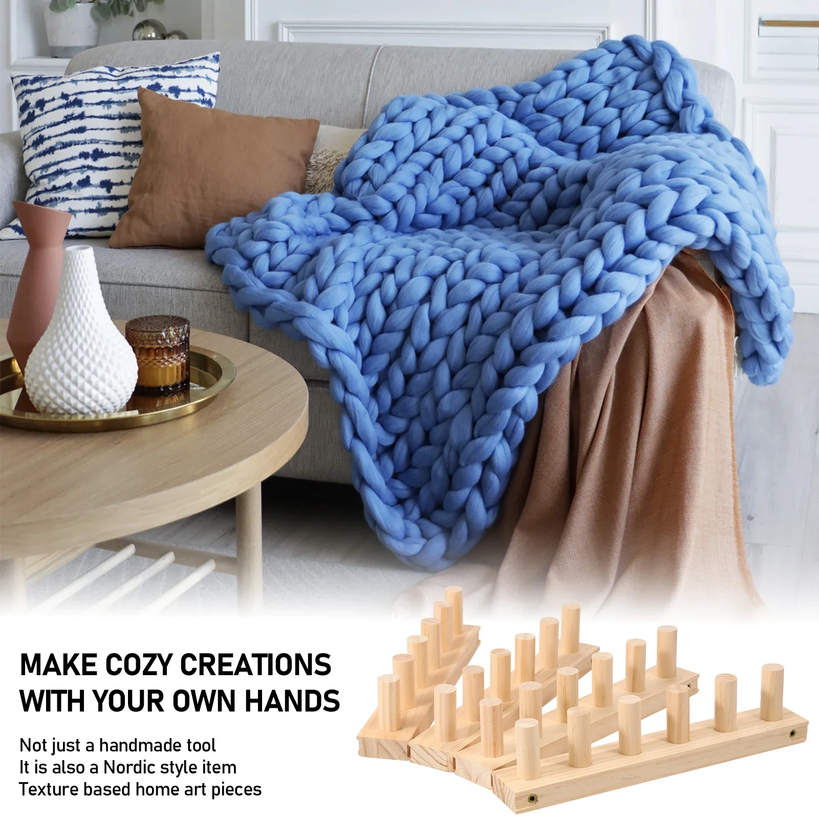 46/47inch Chunky Knitting Blanket Machine Foldable Wooden Chunky Weaving Frame DIY Hand Knitting Tool for Beginners Crafts