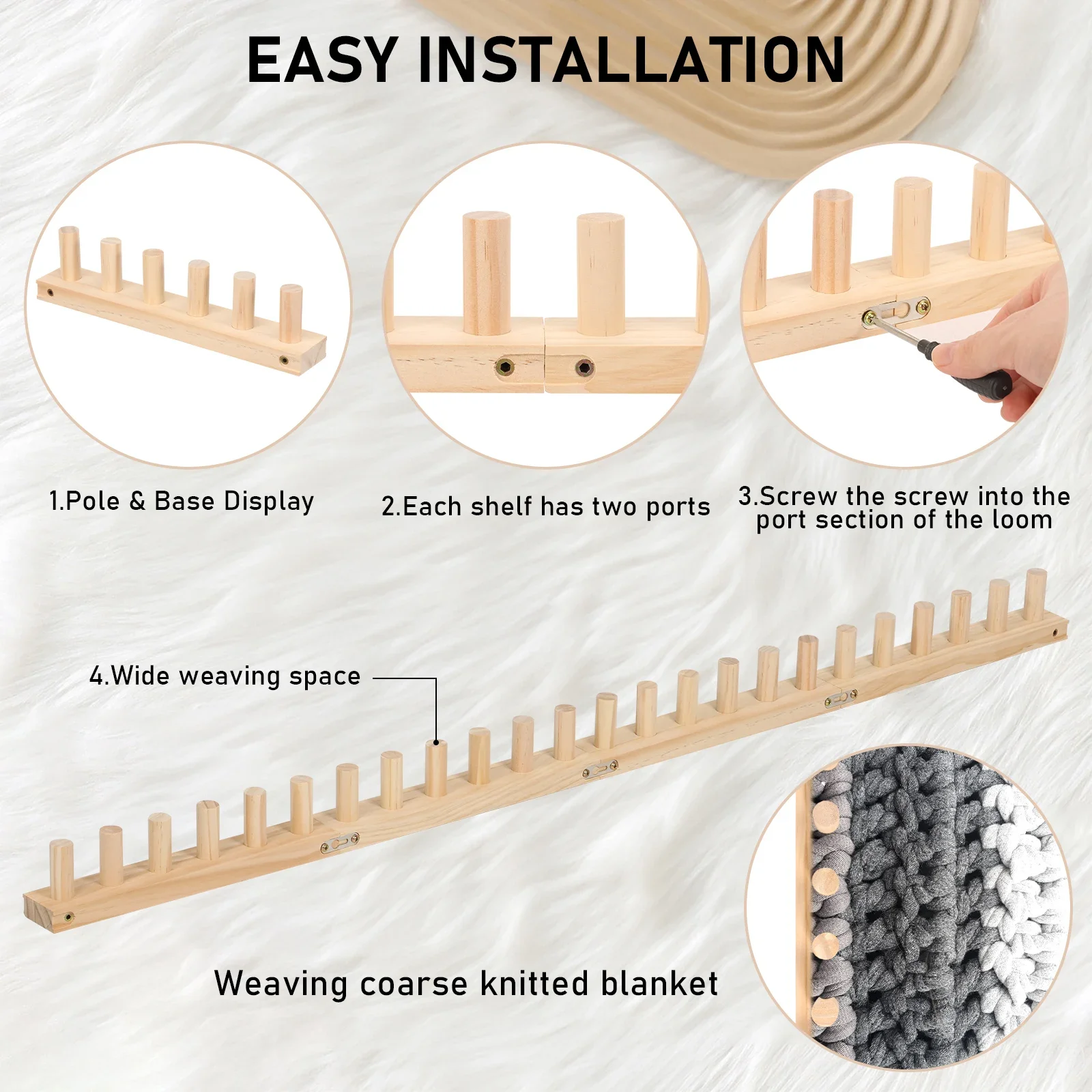 46/47inch Chunky Knitting Blanket Machine Foldable Wooden Chunky Weaving Frame DIY Hand Knitting Tool for Beginners Crafts