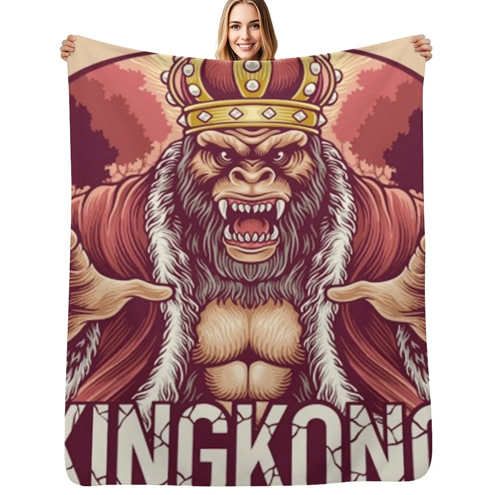 King kong character Throw Blanket Machine Washable Soft Warm Blanket