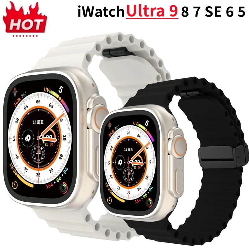 Magnetic Buckle Strap For Apple Watch 46mm 49mm 45mm 44mm 40mm 41 38 42mm Silicone Bracelet iWatch Series Ultra 10 9 8 7 se 6 5