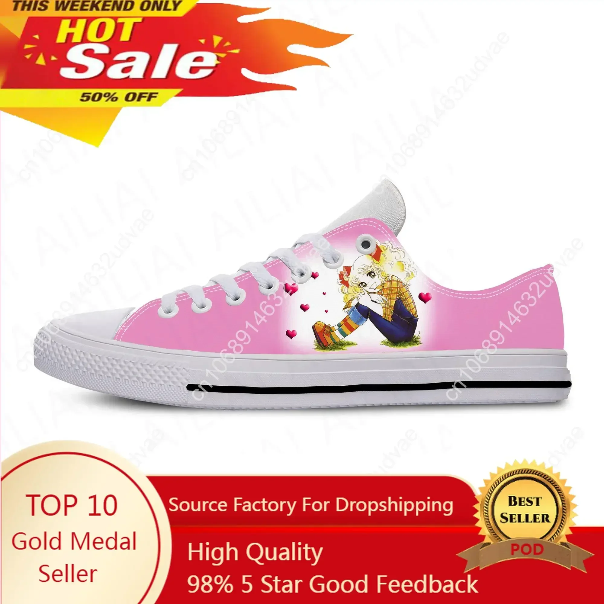 Japanese Anime Manga Cartoon Candy Candy Fashion Casual Cloth Shoes Low Top Lightweight Breathable 3D Print Men Women Sneakers