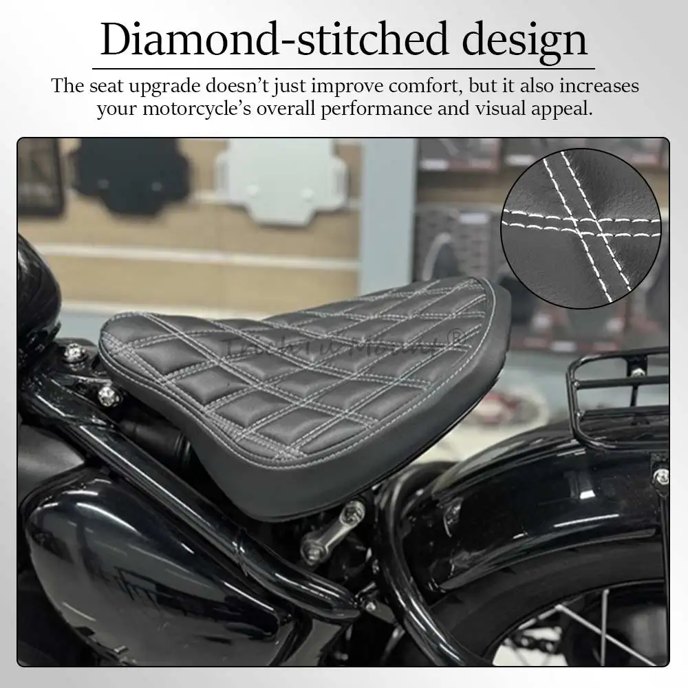 1 Pc High Quality Motorcycle Classic Design Seat Fits For Triumph Bonneville Bobber 2017-2025 Black Models 2018-2020 Black White