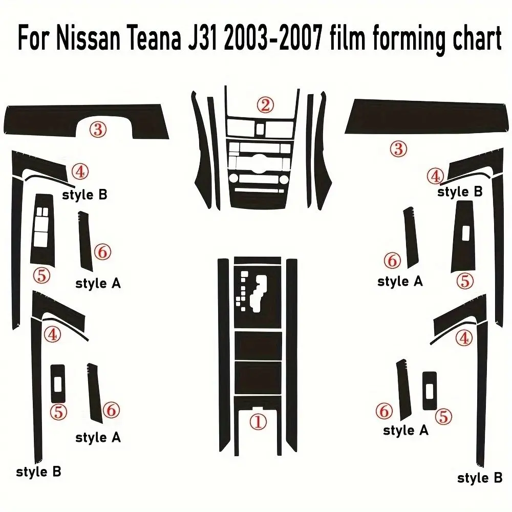 For Nissan Teana J31 2004-2007 Interior Central Control Panel Door Handle 3D 5D Carbon Fiber Car Stickers Decals