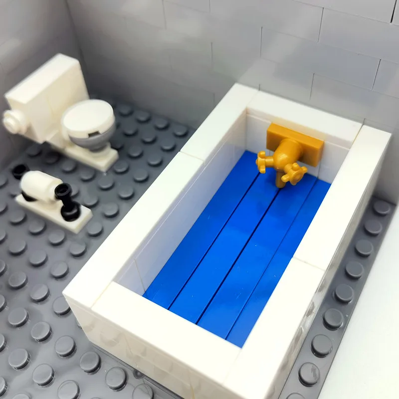 Compatible Classic City Blocks House Furniture MOC for Kids DIY Toys Bathroom Toilet Hand Basin WC Closestool Building Bricks