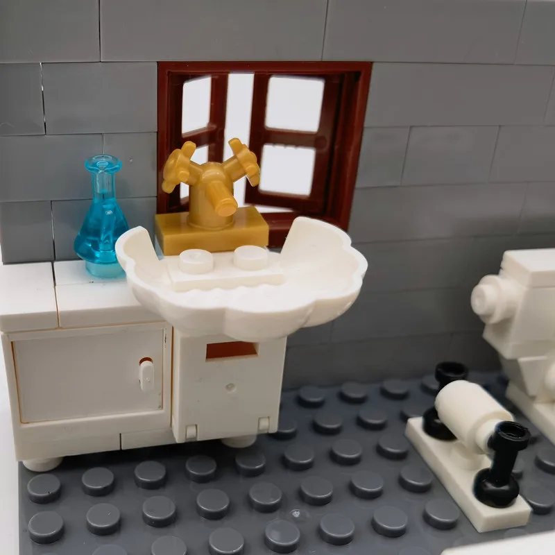 Compatible Classic City Blocks House Furniture MOC for Kids DIY Toys Bathroom Toilet Hand Basin WC Closestool Building Bricks