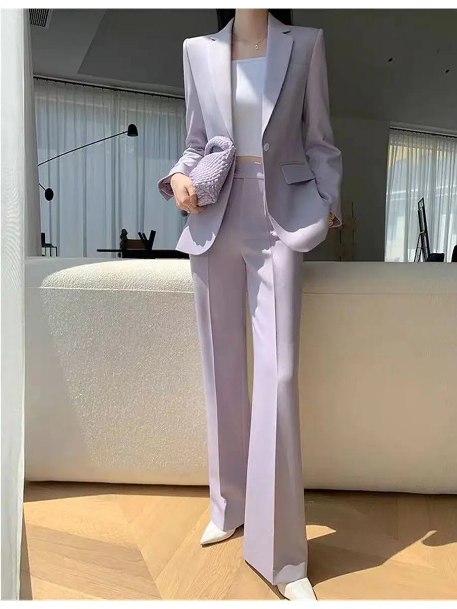 Allingentle Purple Women's 2 Piece Suit One Button Fashion Blazer Business Casual Outfits Elegant Pantsuit Set Customize