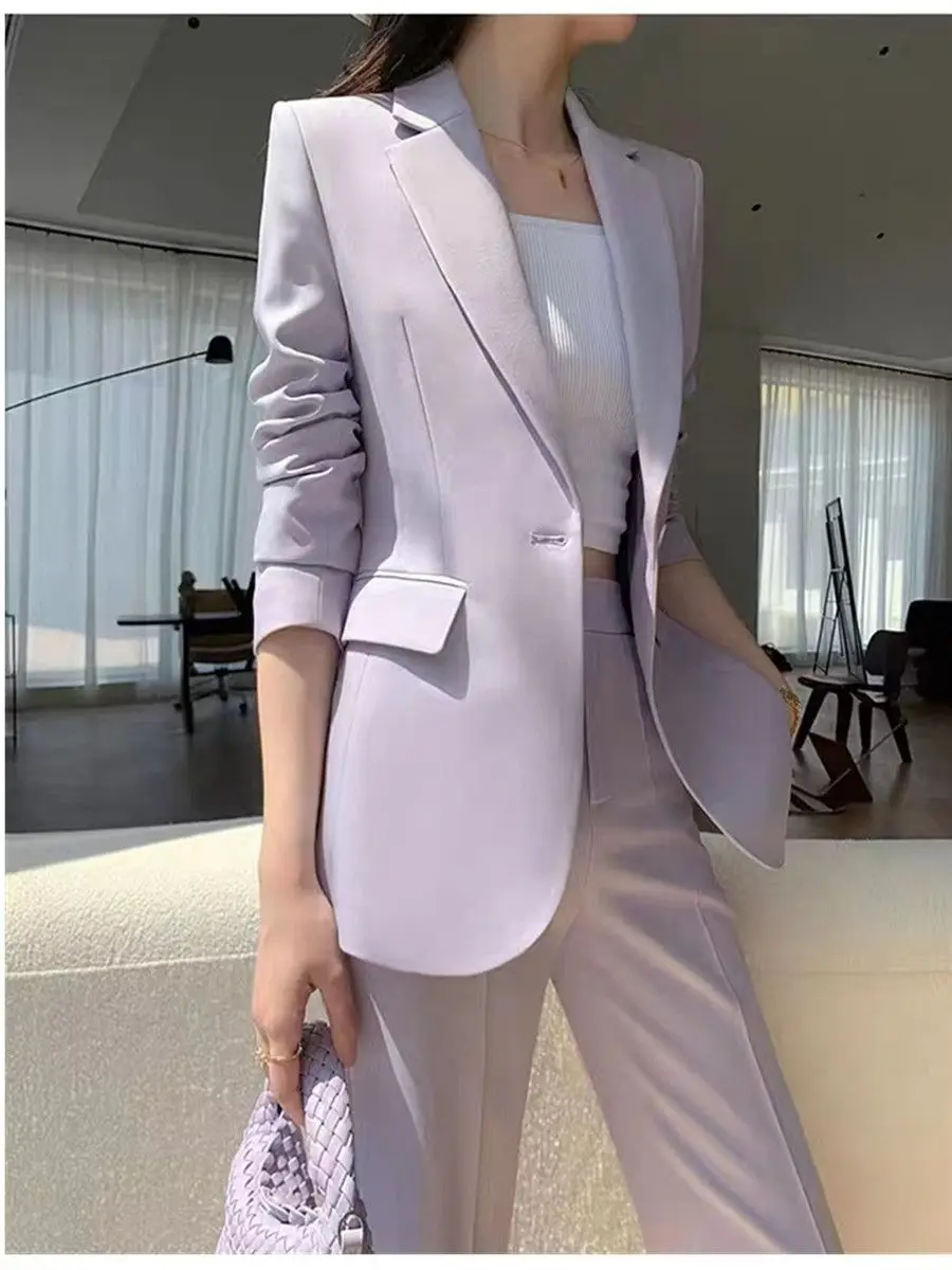 Allingentle Purple Women's 2 Piece Suit One Button Fashion Blazer Business Casual Outfits Elegant Pantsuit Set Customize