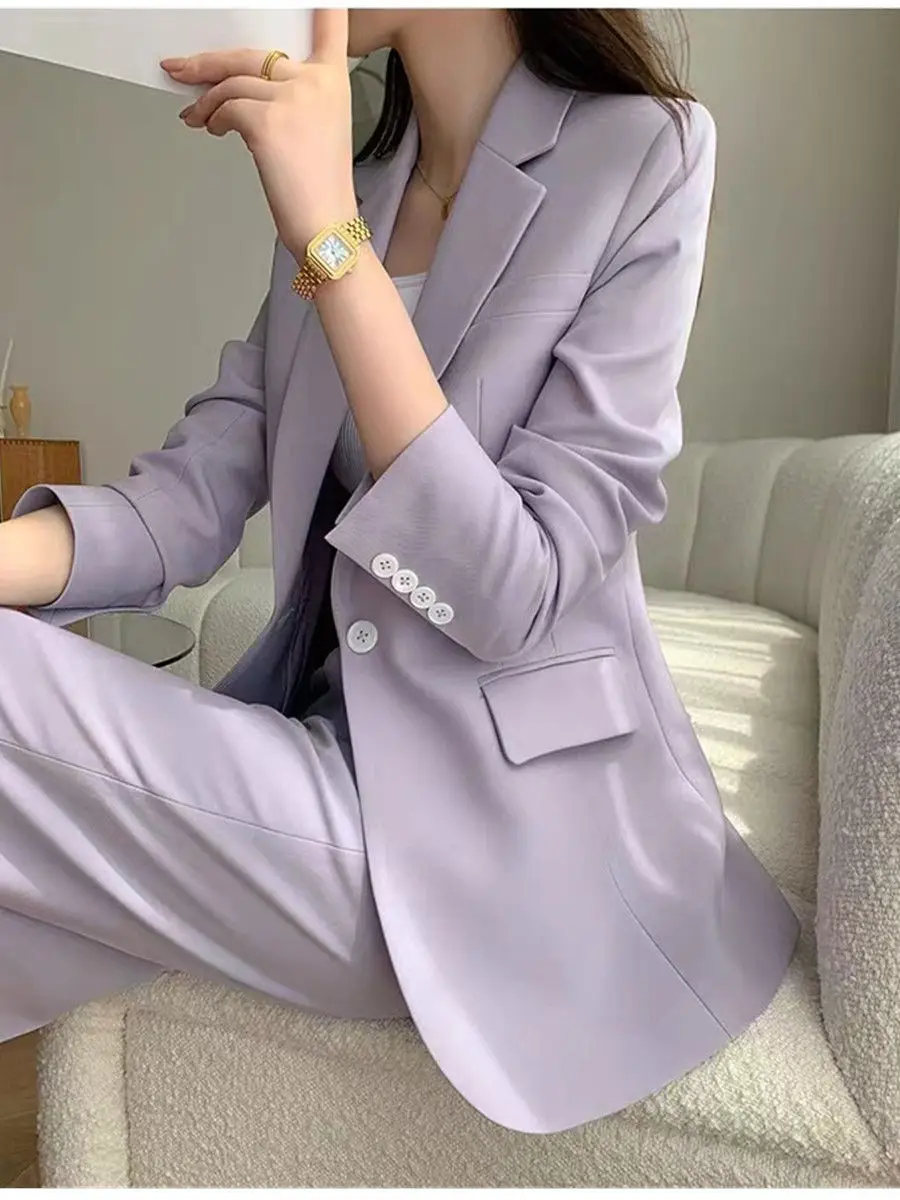 Allingentle Purple Women's 2 Piece Suit One Button Fashion Blazer Business Casual Outfits Elegant Pantsuit Set Customize