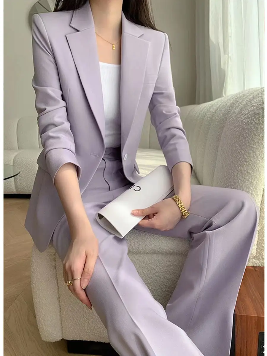 Allingentle Purple Women's 2 Piece Suit One Button Fashion Blazer Business Casual Outfits Elegant Pantsuit Set Customize