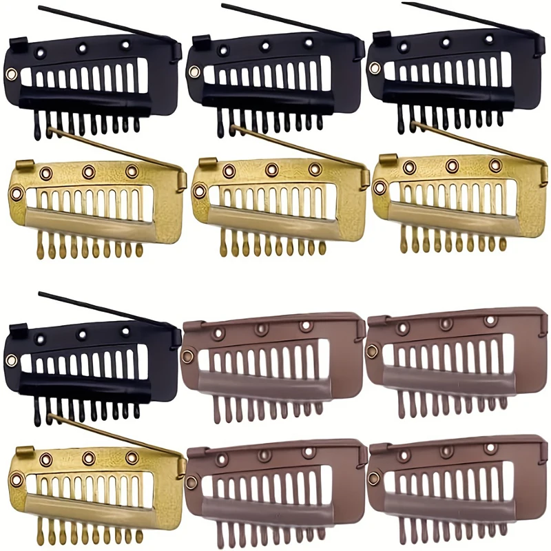 New 10-50pcs chunni clips 3.6cm 10 Teeth Snap Clips with Safety Pin For Weft Hair Extensions