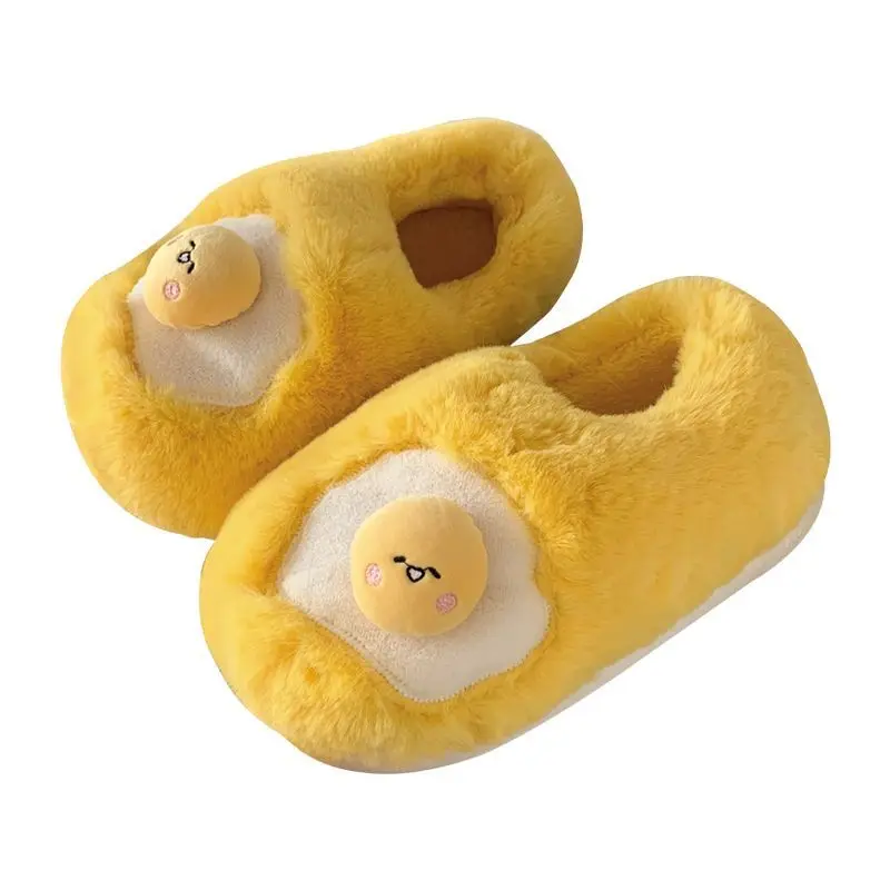 New Cute Fried Egg Shaped Plush Slippers Women Novelty Sunny‑Side‑Up Fleece Lined Indoor Shoes Ladies Home Slip‑On Slipper