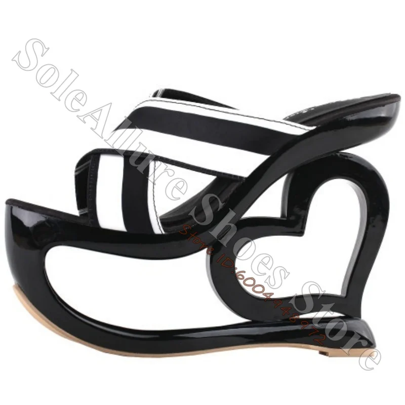 Stretch Febric Cross Strap Slide Sandals Women Hollow Heart Heel Patent Leather Avant Garde Slip On Open Toe Y2K Sandals