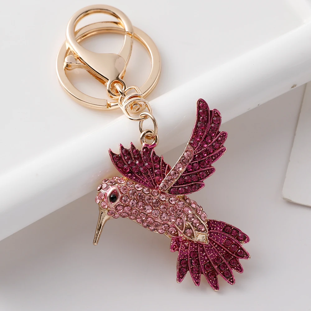 Sparkling Crystal High Quality Alloy Hummingbird Keychain Animal Women's Bag Pendant Metal Key Ring