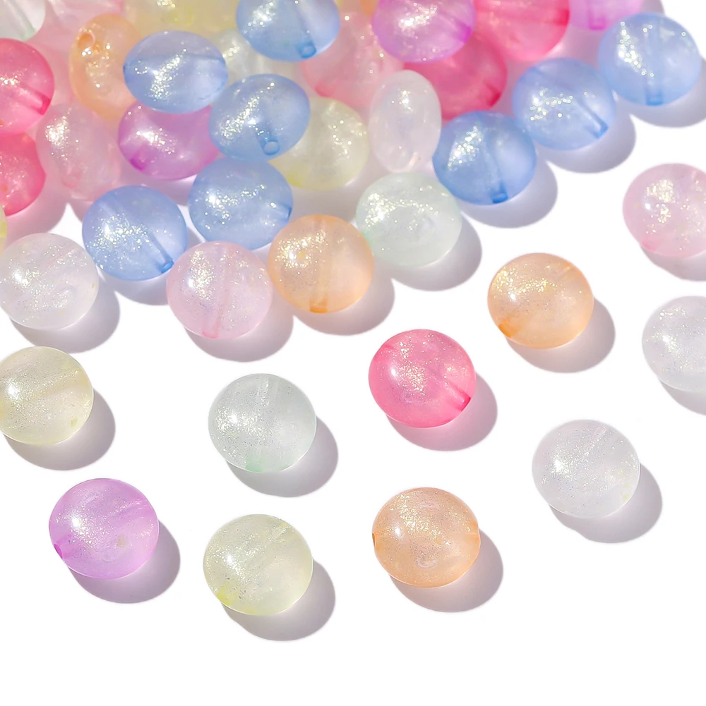 50pcs 10.5mm Shiny Color Beads Round Acrylic Loose Spacer Beads For Jewelry Making DIY Bracelet Necklace Accessories Supplies