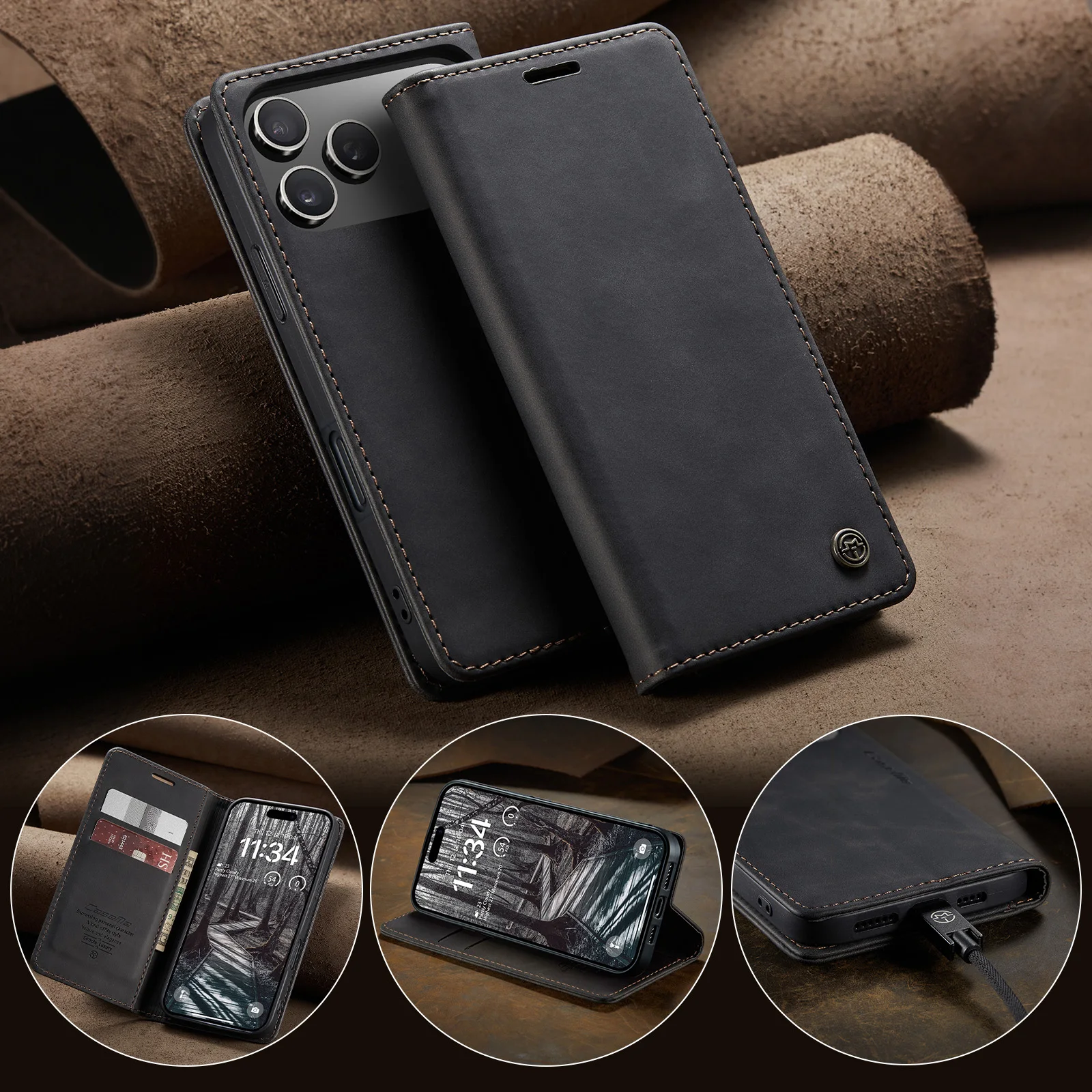 CaseMe-013 Wallet Phone Case For Apple iPhone Air ,17 ,17 Pro ,17 Pro Max Luxury Flip Leather Stand Cover Card Holder Cover