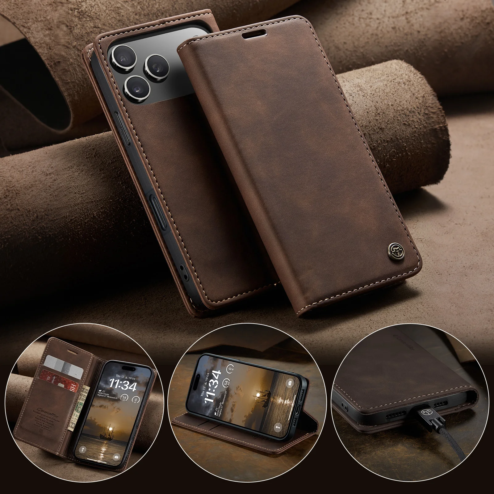 CaseMe-013 Wallet Phone Case For Apple iPhone Air ,17 ,17 Pro ,17 Pro Max Luxury Flip Leather Stand Cover Card Holder Cover