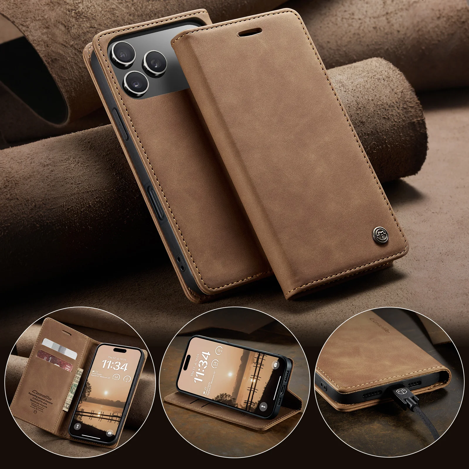 CaseMe-013 Wallet Phone Case For Apple iPhone Air ,17 ,17 Pro ,17 Pro Max Luxury Flip Leather Stand Cover Card Holder Cover