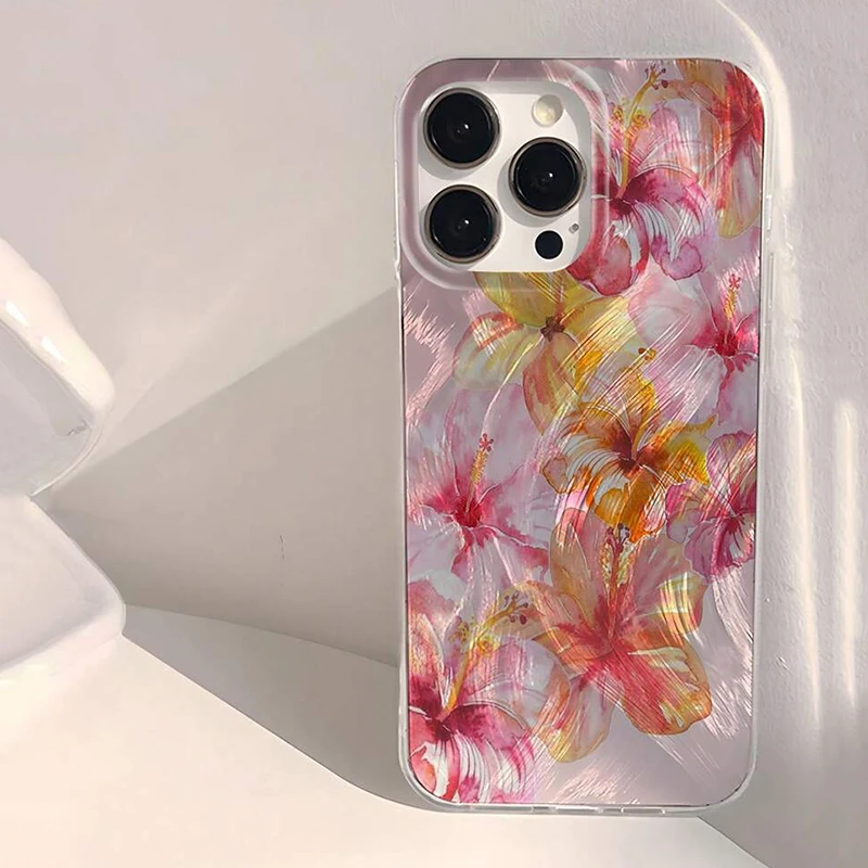 INS Style Summer Pink Hawaiian Floral Pattern Phone Case For Xiaomi Redmi Note 14 Pro Plus 5G 14 13 12 11 10 Redmi 14C 13C Cover