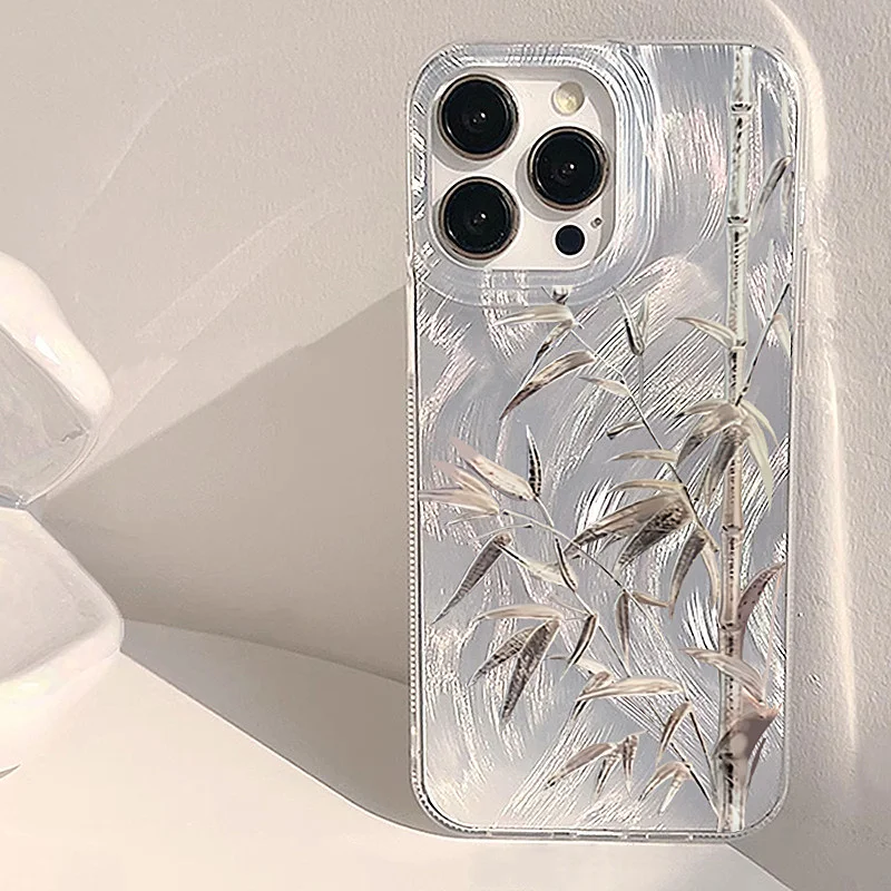Luxury Bamboo Shinny Silver Phone Case for Xiaomi Redmi Note 14 13 12 11 Pro Plus 5G 4G 12S 11S 10 Redmi 13C 14C Hard Back Cover