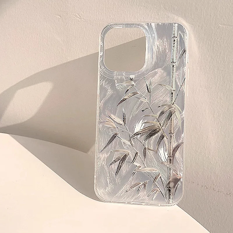 Luxury Bamboo Shinny Silver Phone Case for Xiaomi Redmi Note 14 13 12 11 Pro Plus 5G 4G 12S 11S 10 Redmi 13C 14C Hard Back Cover