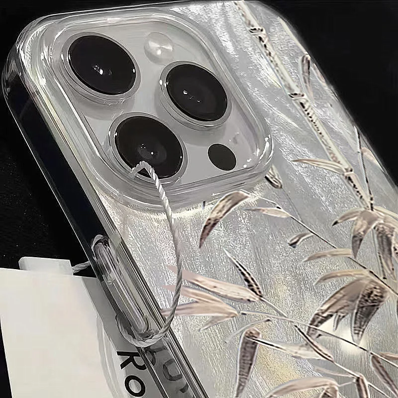 Luxury Bamboo Shinny Silver Phone Case for Xiaomi Redmi Note 14 13 12 11 Pro Plus 5G 4G 12S 11S 10 Redmi 13C 14C Hard Back Cover