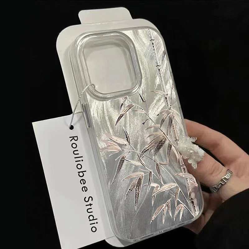 Luxury Bamboo Shinny Silver Phone Case for Xiaomi Redmi Note 14 13 12 11 Pro Plus 5G 4G 12S 11S 10 Redmi 13C 14C Hard Back Cover