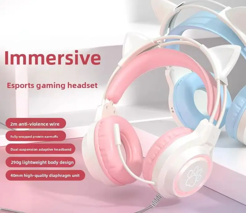 LGOODVIN SY-G35 Cat Ear Wired Over Ear Gaming Headset for Student PC Gaming Fashion E-sports Headphone for Foreign Trad