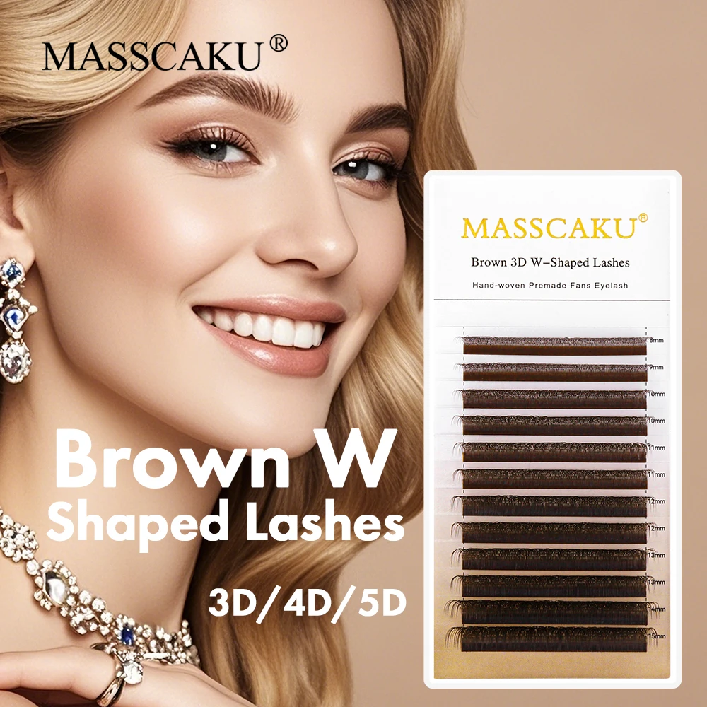 Popular Product Brown 3D 4D 5D W Shaped Lashes 0.07mm Thickness Natural Soft Light Rapid Blooming Eyelash Extension by MASSCAKU