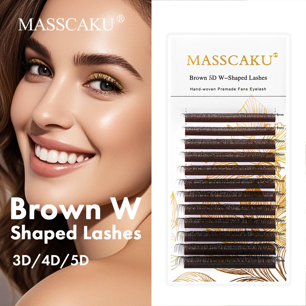 MASSCAKU Brown 3D/4D/5D W Shaped Faux Cils D Curl Premium Lightweight Technologic Fiber Eyelash Extension Professional Salon Use