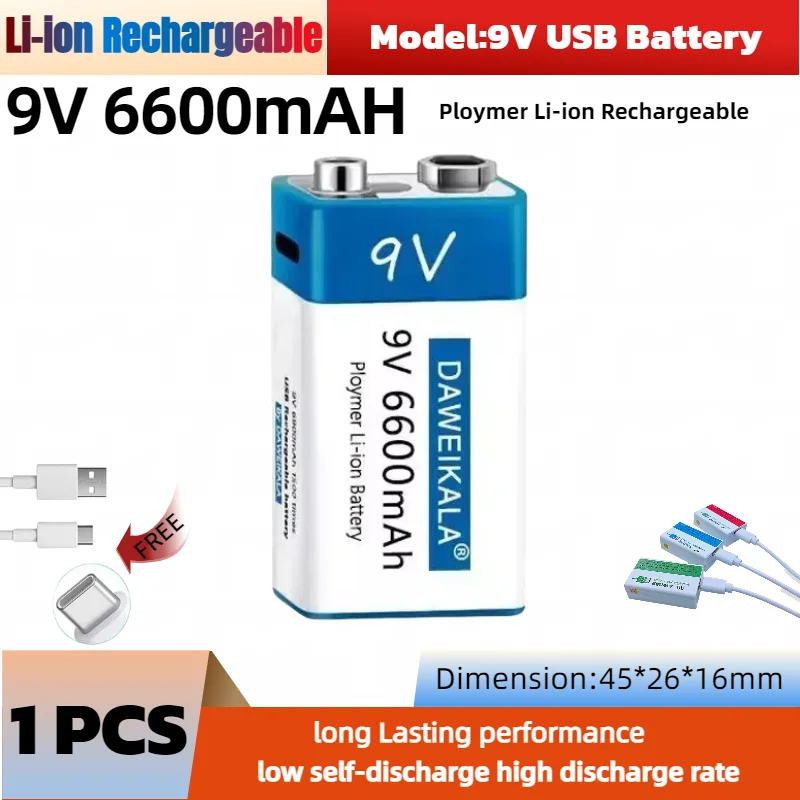 28000mAh 6900mAh 9V Rechargeable Lithium Battery USB Charging for Microphone/Smoke Detector/Guitar Pedal/Radio Long-Lasting