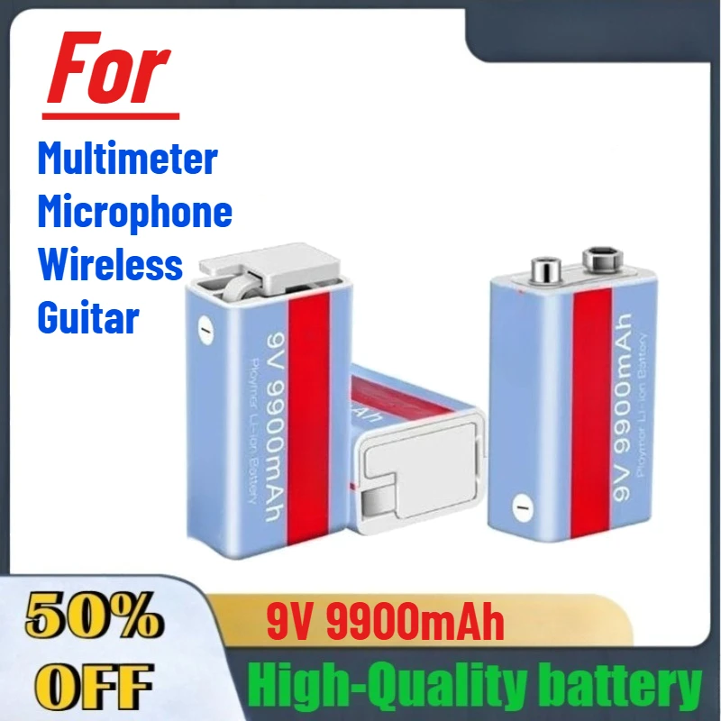 9V 9900mAh USB High-Capacity Rechargeable lithium ion Battery for Multimeter Wireless Microphone Guitar