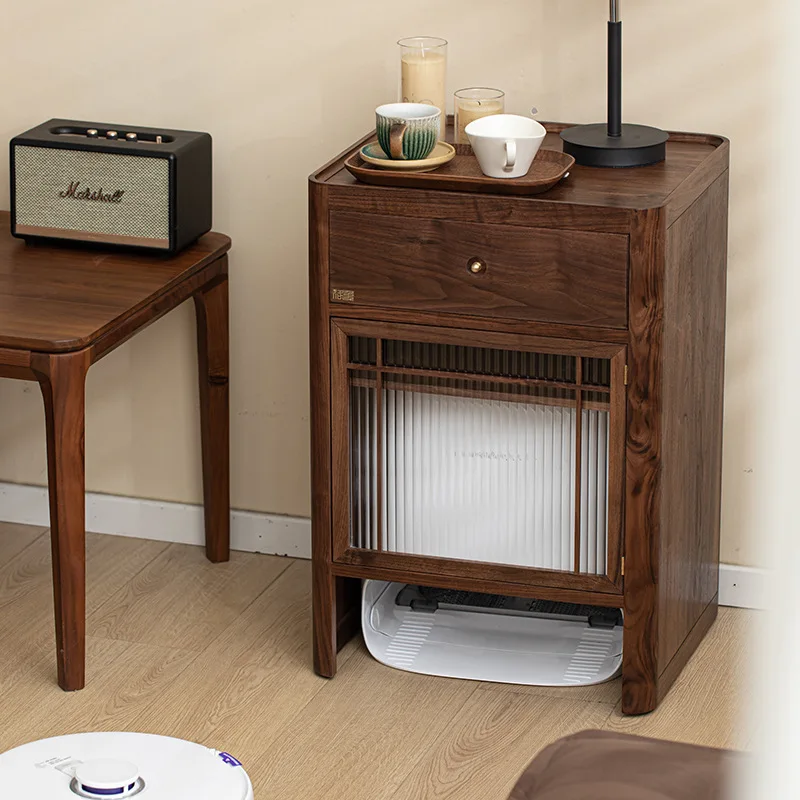 Sweeper Robot Shelf Walnut Sofa Side Cabinet Adapted Narwal significant other Keworth sweep drag small storage cabinet
