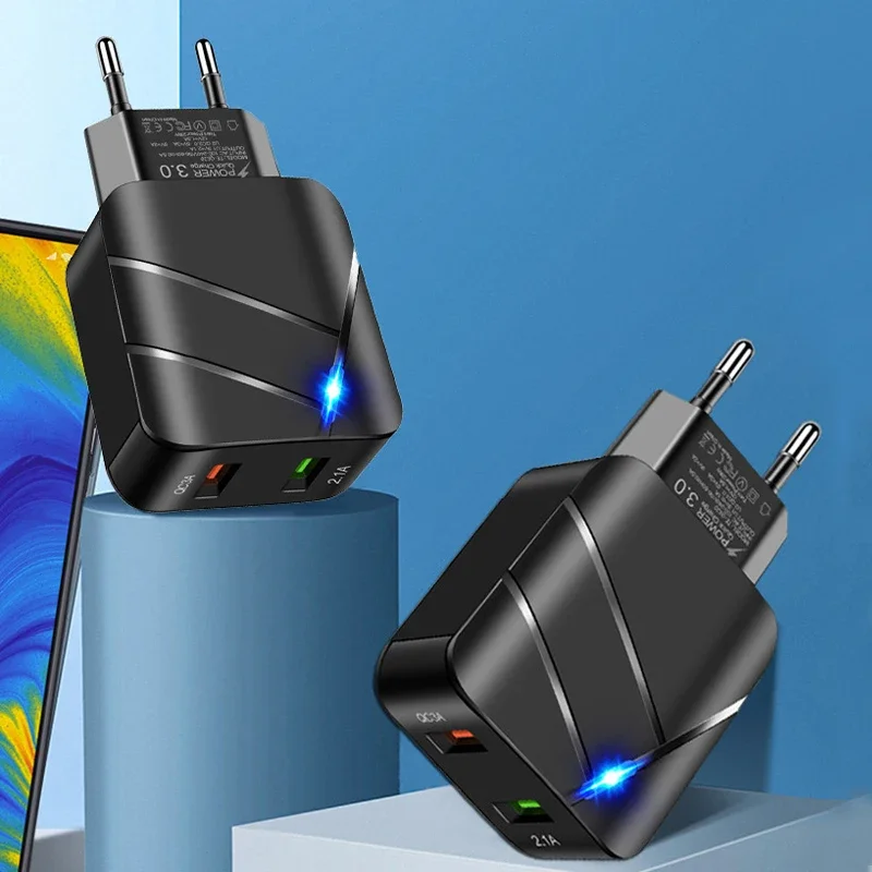 Dual USB Qc3.0 + 2.1a Multi-Port Fast Charging Dual-Port American Standard European Standard Fast Charging Mobile Phone Charger