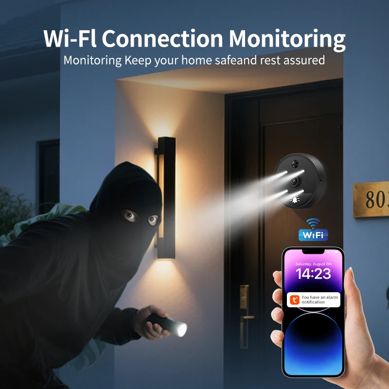 2K HD WiFi Peephole Camera with IR-CUT Lens and 3M Infrared Night Vision Full-Metal Zinc Alloy Peephole Housing Smart Tuya