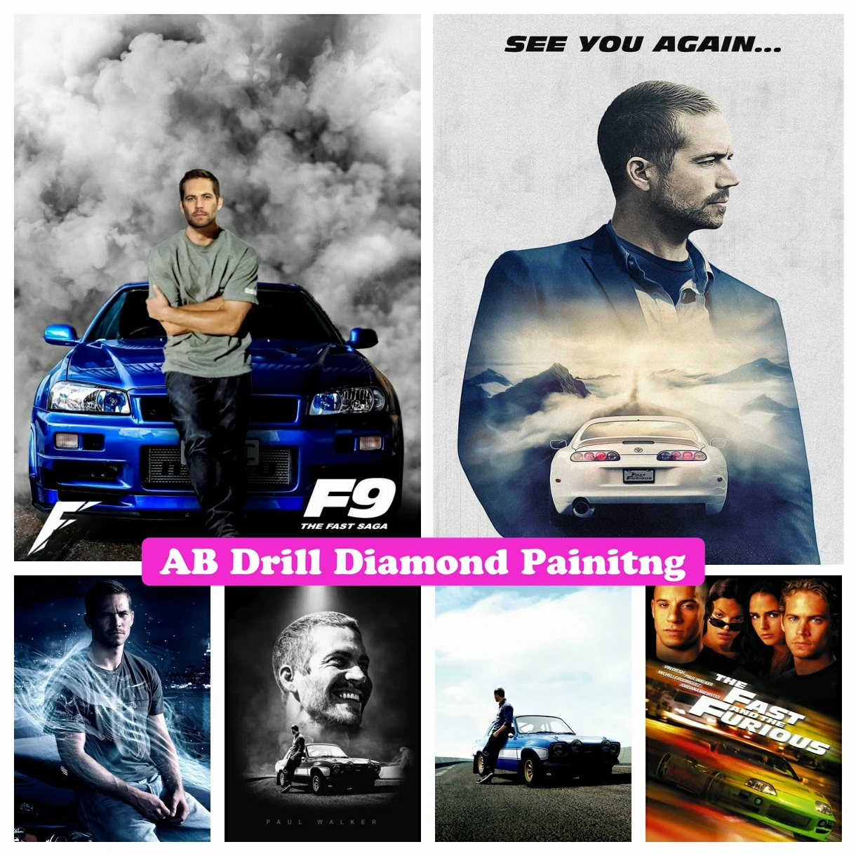 AB Drills Diamond Painting Paul Walker Car Fast And Furious 5D DIY Cross Stitch Kits Mosaic Rhinestones Embroidery Home Decor