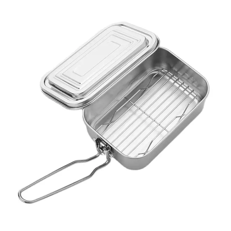 800ML All Metal Mess Kit Camping 304 Stainless Steel Mess Tin Cookware Outdoor Fast Rice Cooker With Steam Rack For 1 Person