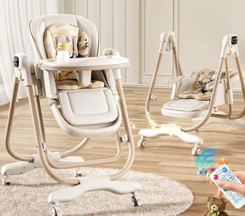 Baby Dining Chair Electric Intelligent Sleep Multi-functional Foldable, Lying and Rocking Baby Children's Dining Table 2-in-1