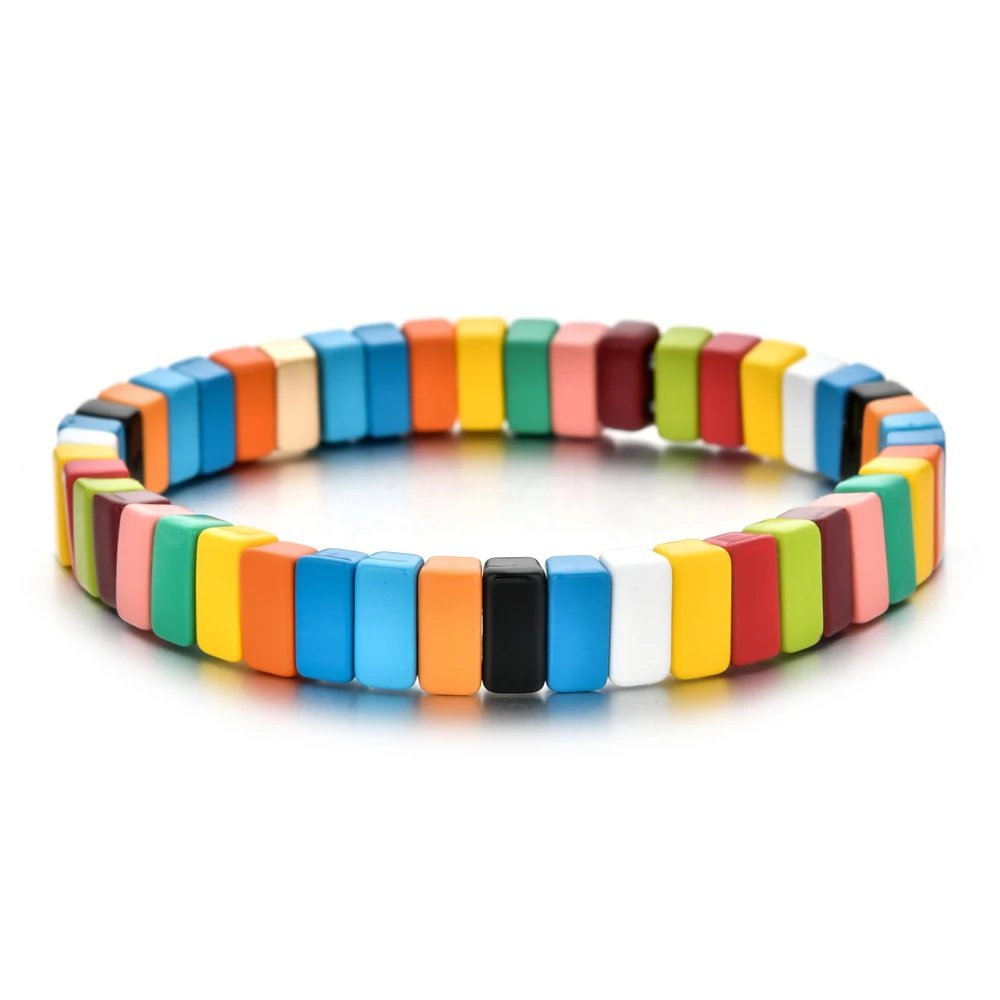 Bohemian Bracelet Handmade Friendship Braided Stackable Enamel Rainbow Tile Bracelet Fashion Street Photography Bangles Dropship
