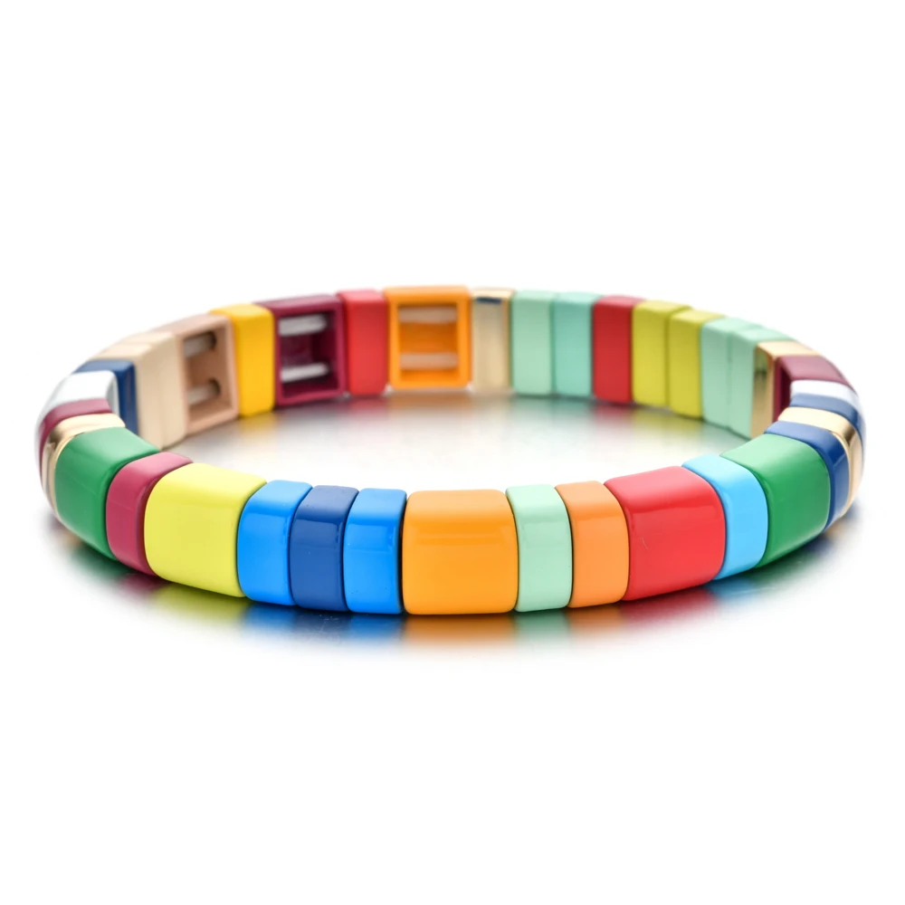 Bohemian Bracelet Handmade Friendship Braided Stackable Enamel Rainbow Tile Bracelet Fashion Street Photography Bangles Dropship