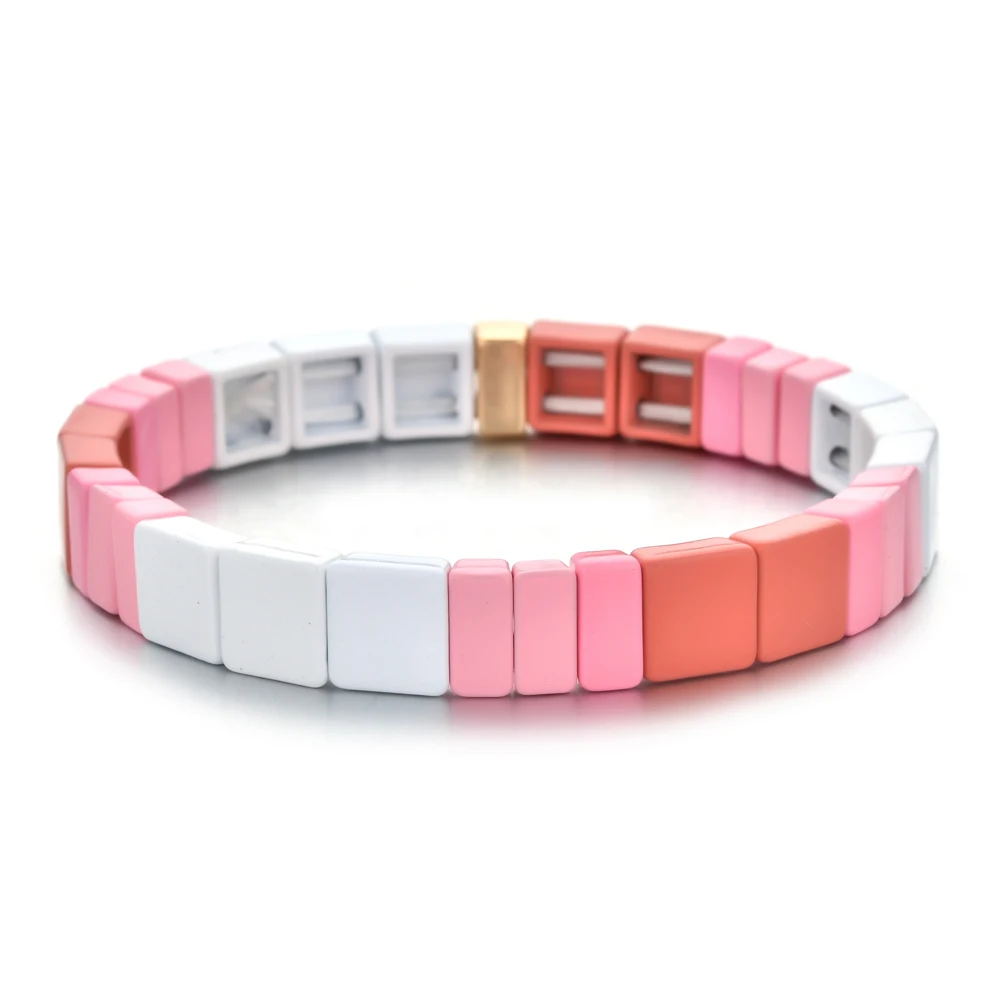 Bohemian Bracelet Handmade Friendship Braided Stackable Enamel Rainbow Tile Bracelet Fashion Street Photography Bangles Dropship