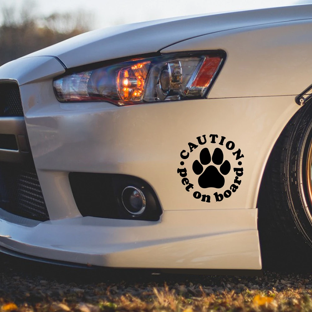 Colorful Paw Print Caution Pet On Board Waterproof Vinyl Car Sticker Safety Reminder Decal for Rear Window Bumper Decor