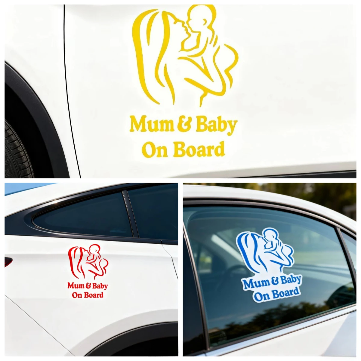 Waterproof Vinyl Mum Baby On Board Car Sticker Warm Mother Baby Pattern Safety Warning Decal For Car Rear Window Decor