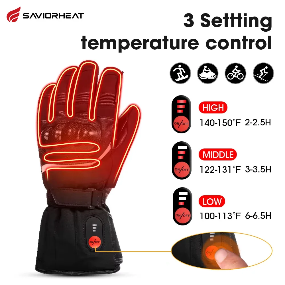 Savior Heat 100% Waterproof Motorcycle Gloves Heated Guantes Bike Riding Heating Gloves With Bettery Warmer Hand Joints Leather