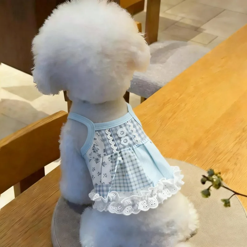 Floral Pet Princess Skirt Cat Clothes Spring/Summer Thin Bichon  Sling Yorkshire Home Clothing Dog Stuff